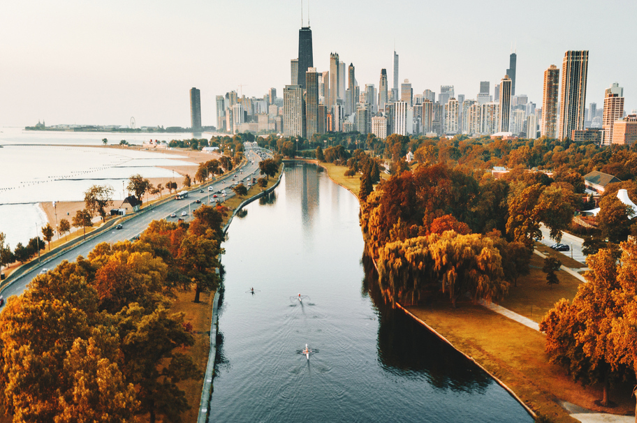 autumn skyline of chicago